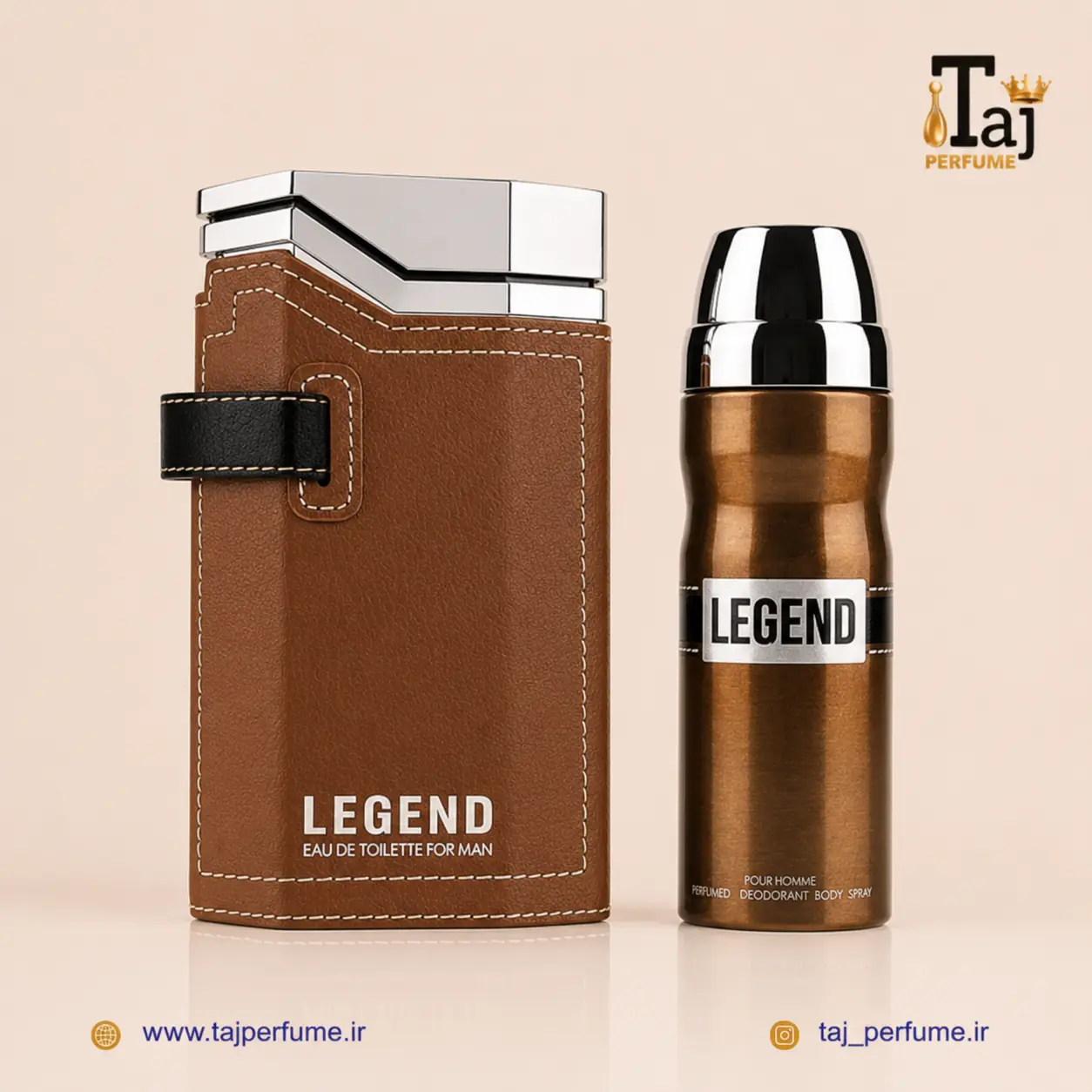 Taj-Perfume-Legend ست ادکلن لجند قهوه ای و اسپری